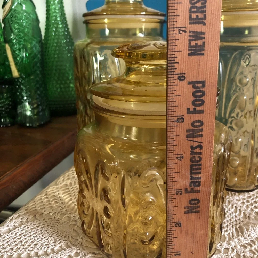 Vintage L.E. Smith IMPERIAL ATTERBURY SCROLL Honey Amber Glass CANISTERS